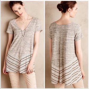 Anthro Puella Grey Space Dye Stripe Swing Tee